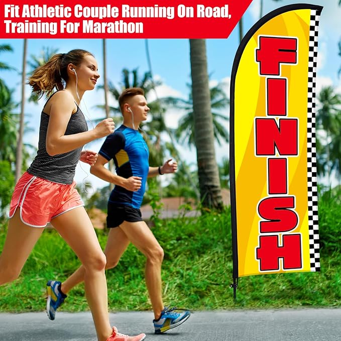Buryeah 2 Sets Start and Finish Feather Flag 8 ft Start Finish Advertising Banner Swooper Flag with Pole Kit and Ground Stake for Marathons and Special Events Outside, Yellow