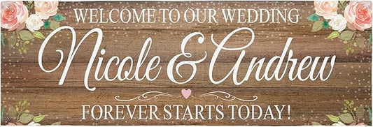 Let's Make Memories Personalized Banner - Wedding, Anniversary, Engagement Party Decorations - Customized Banner - Any Text - Indoor/Outdoor Vinyl - Rustic Celebration - Brown - 10 ft