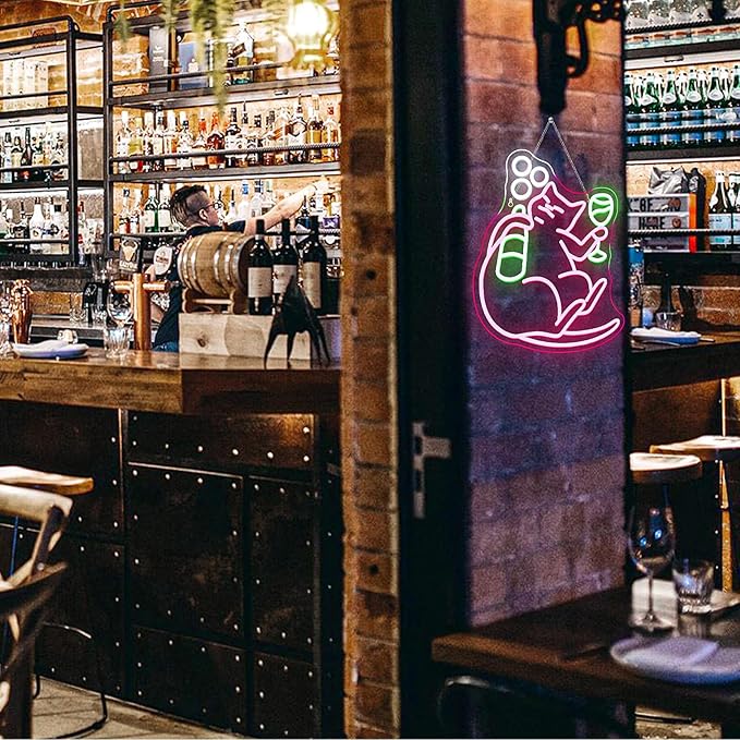 NOSUN Cat Beer Neon Sign Funny Bar Neon Signs for Wall Decor with Dimmable Cat Beer Led Sign Pink Animal Bar Light Up Signs for Bedroom Men Cave Home Birthday Party Home Decor