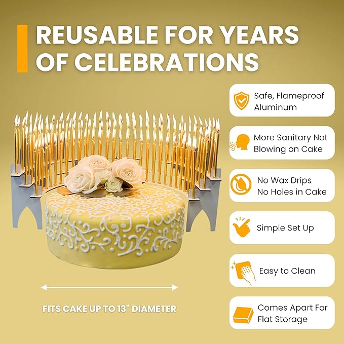 White Candle Holder Centerpiece for Milestone Birthdays – Perfect for 40th, 50th, 60th, 70th, 80th, 90th, and 100th – Includes 100 Gold Birthday Candles – Elegant Cake Decorations