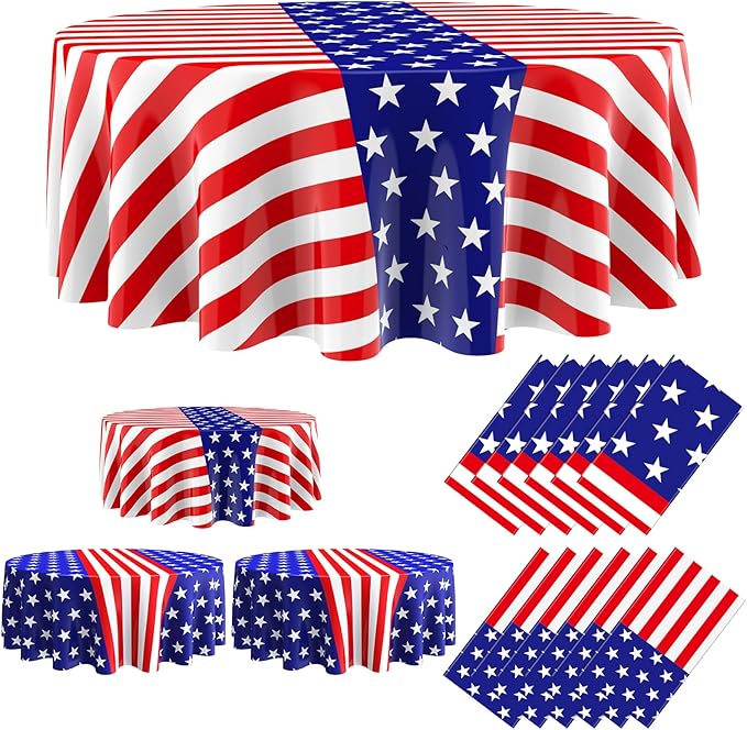 Oudain 12 Pcs Veteran Day Tablecloth 84 Inch Plastic American Flag Tablecloths Disposable 4th of July Table Cover for Veterans Memorial Independence Day Patriotic Party Supplies (Star Stripe)