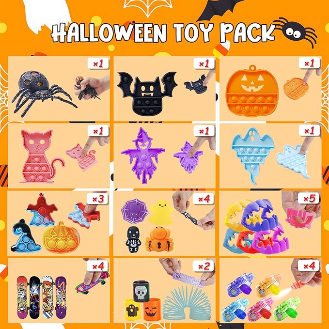 650Pcs Halloween Party Favors for Kids, Bulk Fidget Toys for Party Supplies, Halloween Treats Non Candy School Classroom Carnival Prizes, Treasure Box Toy Chest, Halloween Gifts, Goodie Bag Stuffers