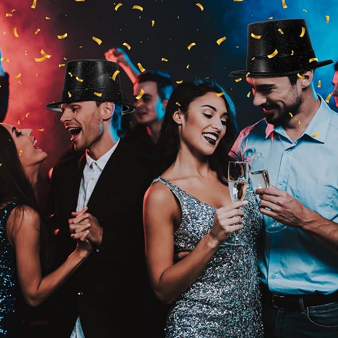 Hillban 50 Pack Glitter Top Hats Bulk Happy New Year Shiny Magician Top Hat for Adults Party