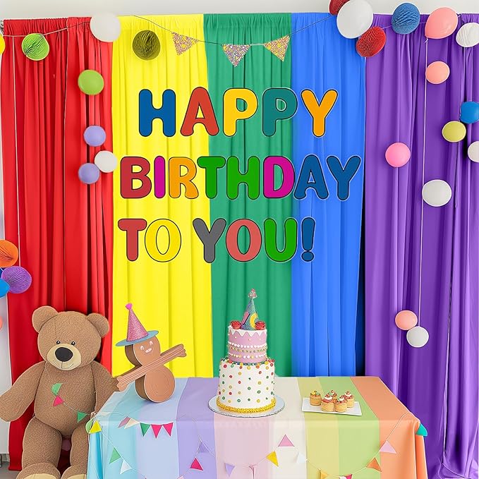 Rainbow Backdrop Curtain – 10x10ft Photography Background, Wrinkle-Free Polyester Fabric Colorful – Perfect Photo Backdrop for Birthday, Wedding, Baby Shower, Kids' Room Decoration
