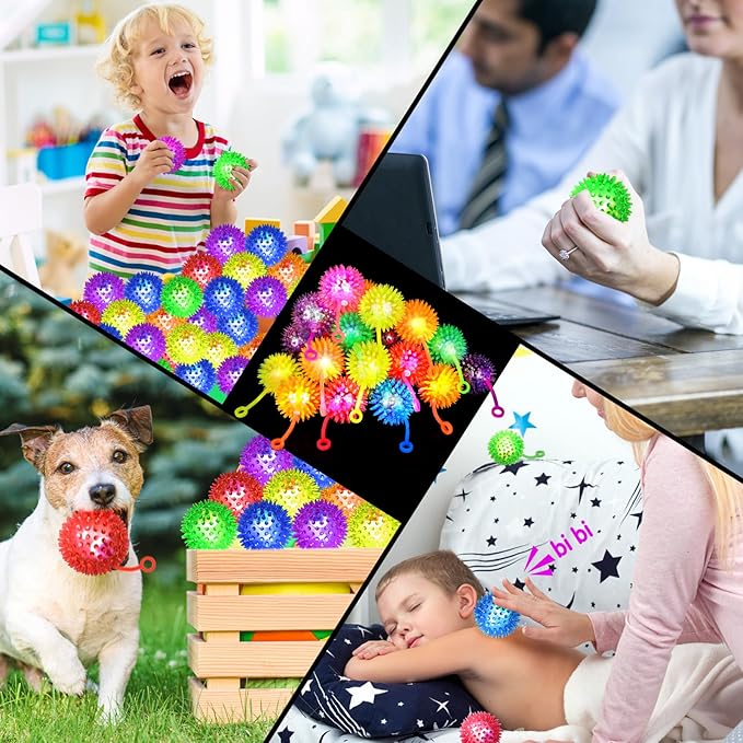 28 PCS Bouncy Light Up Ball for Kids, Flashing Squeaky Sensory Puffer Toys, Balls for Toddlers 1-3, Light Up Toys, Sensory Balls, Glow in The Dark for Party Favors Gifts, for Adults, Children