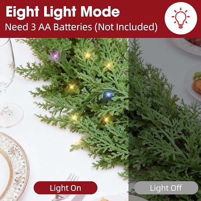 Cedar Christmas Garland for Mantle - Decorations with Lights 9 ft Realistic Lighted Faux Pine Garlands for Xmas Stairs Railing Fireplace Prelit Home Decoration Indoor Outdoor 9ft Garland Door Decor