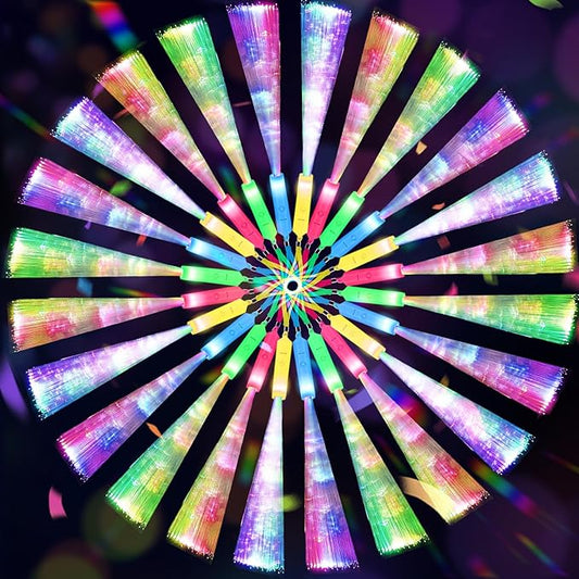 100 PCS Glow Fiber Wands Sticks, LED Light Wands, Glow in The Dark Party Supplies, Fiber Optic Wands, LED Flashing Sticks, Fiber Optic Light Wand Stick for Party, Wedding, Halloween & New Year