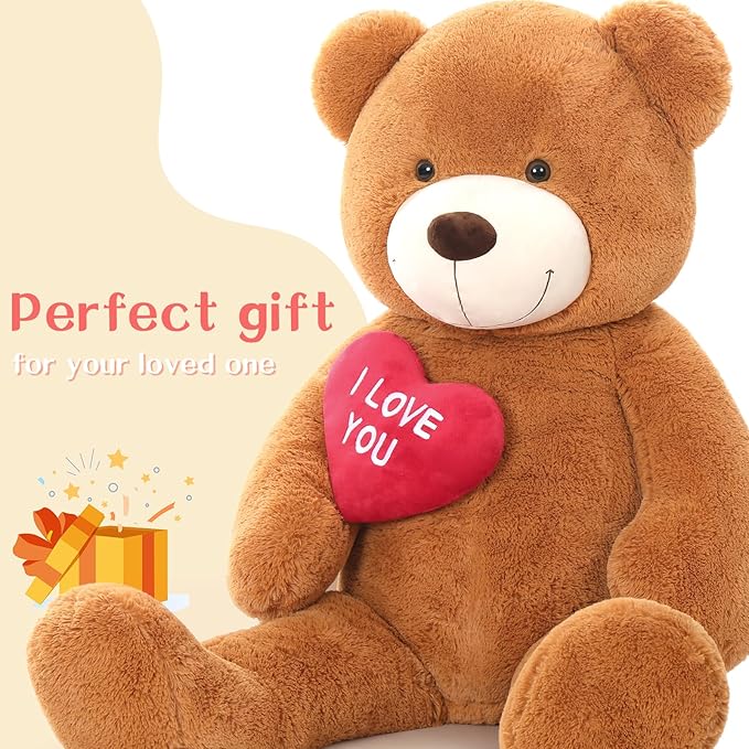 Giant Teddy Bear Stuffed Animal 52" - Big Teddy Bear with Heart - Large I Love You Teddy Bear Plush Toys for Kid Christmas Birthday - Valentines Bear Gift for Girlfriend