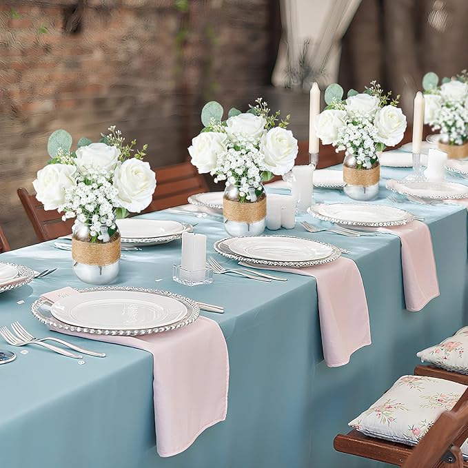 43 Pcs/ 6 Set Rose Mason Jar Table Centerpiece Mason Jar Vases Faux Floral with Rope Boho Rustic Flower Table Decoration for Reception Engagement Party Bridal Shower Wedding