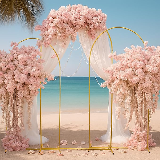 Metal Arch Stand with Spandex Covers, Set of 3, Wedding Party Decorations (White, 7.2FT 6.6FT 6FT)