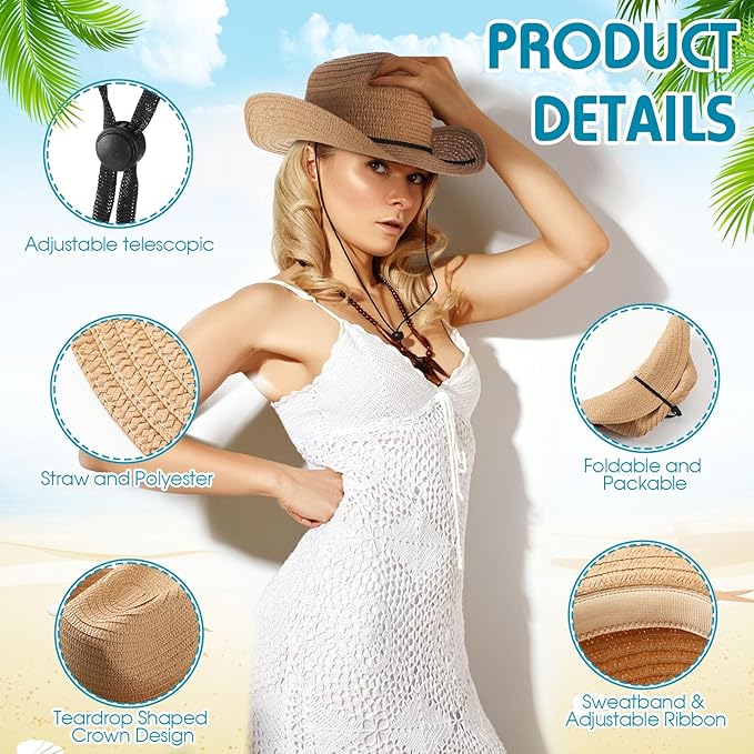 Unittype Adult Cowboy Hat Bulk Western Party Straw Hat Unisex Cowboy Cowgirl Set for Women Men