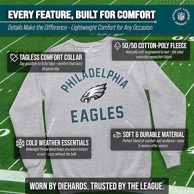 Team Fan Apparel NFL Adult Gameday Football Crewneck Sweatshirt - Cotton Blend - Stay warm, comfortable & stylish on game day