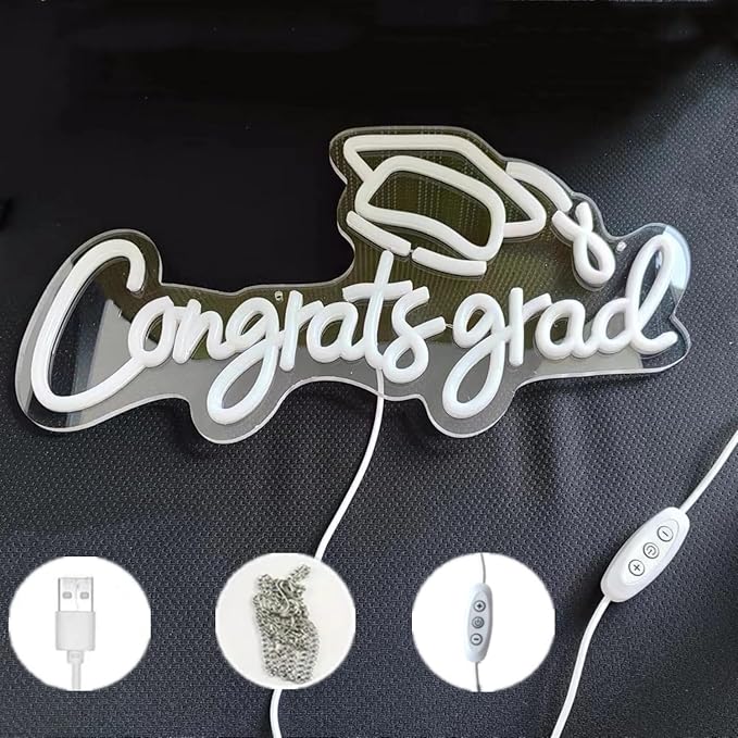 LED Acrylic Congrats Grad Neon Sign Dimmable Congrats Grad Banner Graduation Decorations Class of 2025 for Party Room Dorm Backdrop Celebration Gifts(Warm White)