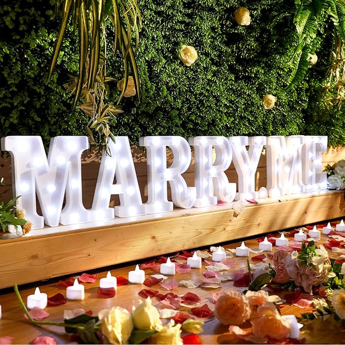 Hortsun Marry Me Light up Letters Proposal Decorations Will You Marry Me Sign Rose Petals 24 LED Candles Romantic Night Light for Proposal Engagement Wedding Anniversary Valentine's Day(Colorful)