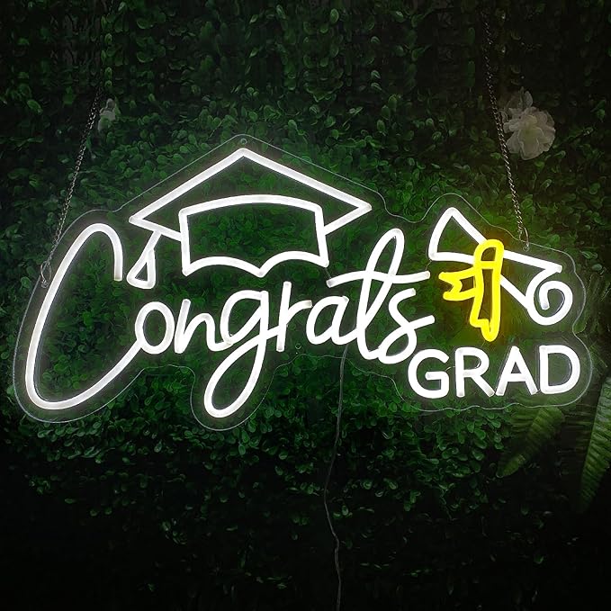 Congrats Grad Neon Sign Congrats Neon Lights Signs for Wall Decor with Dimmable Backdrop LED Light Up Signs for Party, Photos, Class of 2026 Celebrations, Graduation Gift