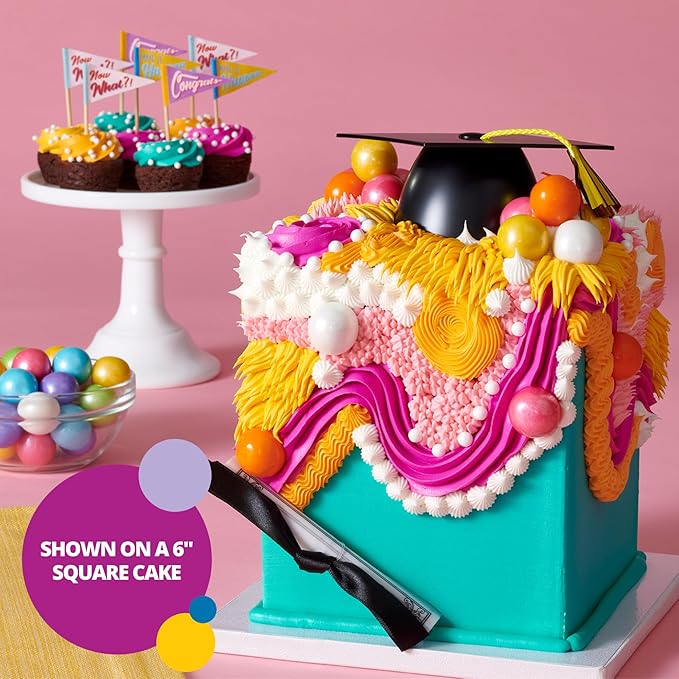 DecoPac Black Grad Cap with Tassels Cake Topper, Elegant Graduation Hat Cake Decoration, Food Safe, Pack of 12 (22422)