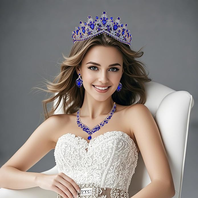 Kamirola Tiaras and Crowns for Women,Tiaras Earrings Necklace, Crystal Bridal Jewelry Set, Costume Party Halloween Prom Pageant Jewelry for Women (TR22)