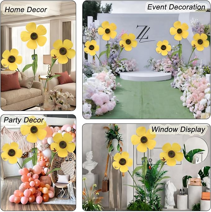 Giant Artificial Daisy Flowers Decoration Five Petal 5.8 Ft Tall Large Fake Daisies Spring Wild Flower for Party Garden Office Home Wedding Decor(Yellow)