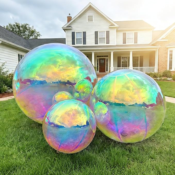 3 Pcs Iridescent Inflatable Mirror Ball, Big Shinny Mirror Balls Reusable Large PVC Disco Ball Balloon for Large Event Decoration, Party, Concerts, Stage, Wedding Decor, Without Air Pump