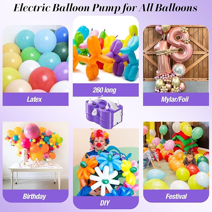 Electric Balloon Pump, 3-in-1 Portable Air Pump for Inflatables and Balloons, Dual Nozzle Balloon Blower Machine for Latex 260q Foil Balloons 110V Inflator Deflator for Pool Floats Air Mattress