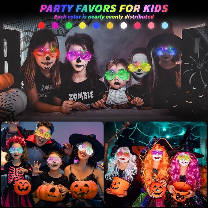 100 Pack Light Up Glasses, LED Glasses 10 Neon Color Led Glasses, Shutter Shades Glow Stick Sunglasses, Neon Party Supplies for Kids Adults Birthday Wedding New Year Glow Toys Cosplay Christmas