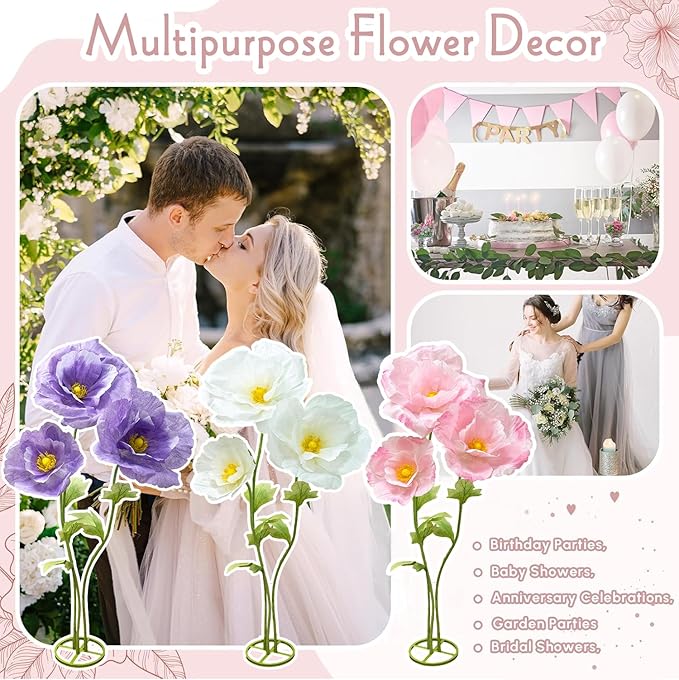 Giant Purple Artificial Hydrangea Flowers, 3Pack Large Fake Paper Flower for Decoration, No Fading 6.1Ft Tall Artificial Silk Flower Party Banquet Background Decor for Indoor Outdoors Large Bouquet