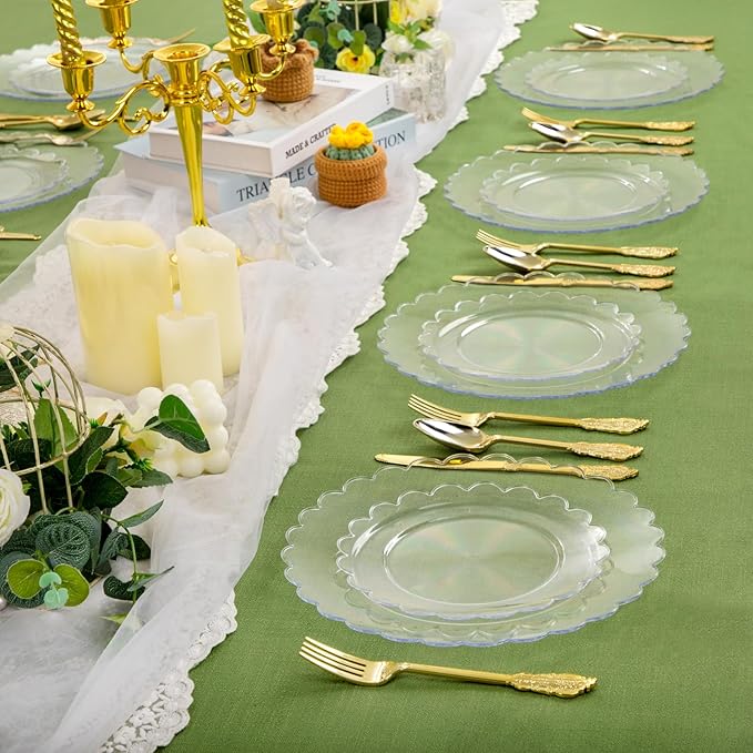 supernal 100pcs Clear Plastic Plates,Disposable Plastic Plates Heavy Duty,Premium Plate,Includes 50 Clear Dinner &50 Dessert Plate,for Party,Wedding,Brial Shower