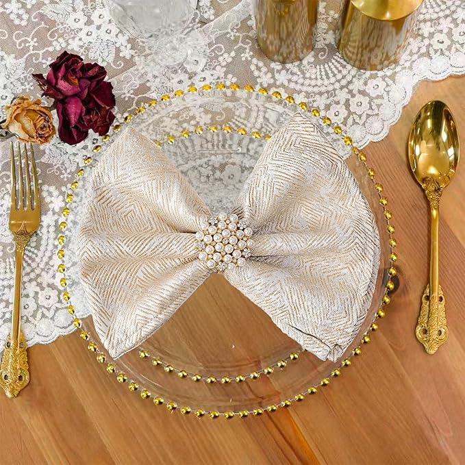 Beige Cloth Napkins Set of 6, Dinner Napkins Washable Soft Durable, Cotton Polyester Blend Yarn-Dyed Jacquard Napkin for Dining, Parties, Weddings, Holiday, 18x18 Inch - Beige