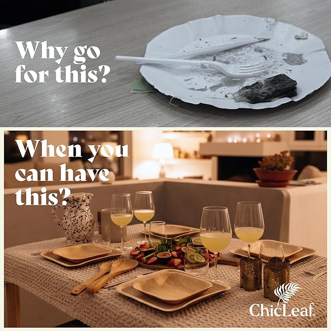 Chic Leaf Palm Leaf Plates - 6" Pack of 50 - Eco-Friendly Compostable Plate - Versatile Appetizer Dish Winter Cozy Dinner Family Meal, Romantic Date Night Essentials