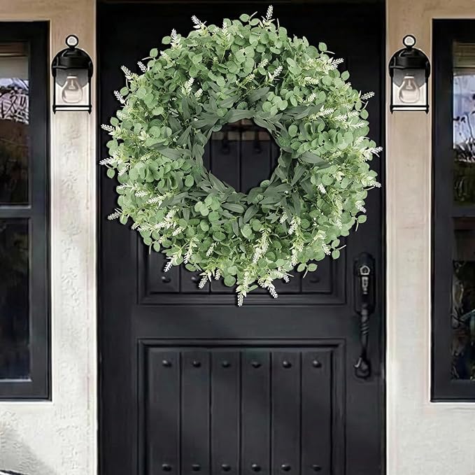 26 Inch Large Eucalyptus Wreath for Front Door, Porch, Window SpringWreaths Green Wreath Artificial Greenery Door Wreaths Decor for Outdoor Indoor Home Farmhouse Spring Summer Fall All Seasons