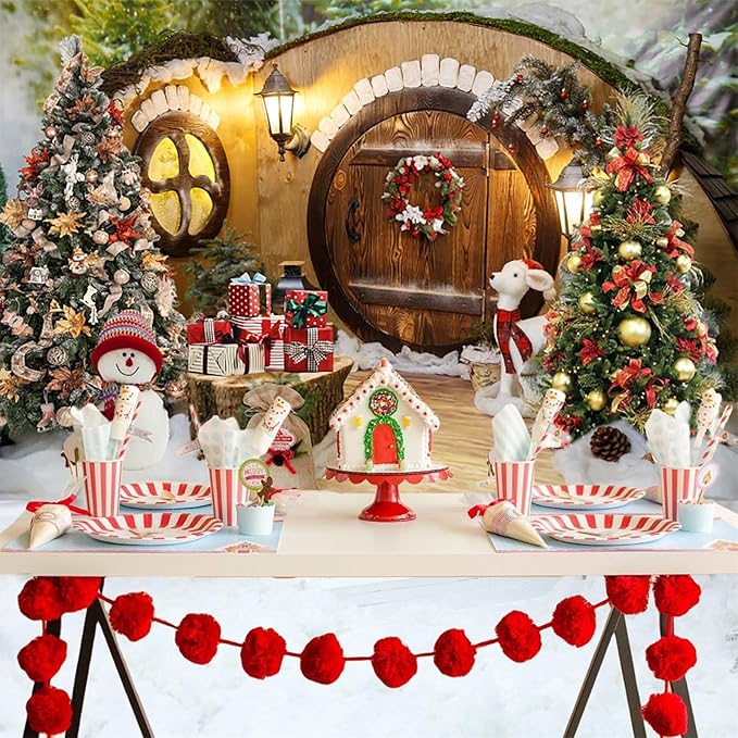 Baocicco 10x6.5ft Merry Christmas Photography Backdrops Winter Holiday Xmas Trees Gifts Snowman Wooden Barn Door Background Festival Celebration Backdrop Banner Supplies New Year Eve Party Decorations