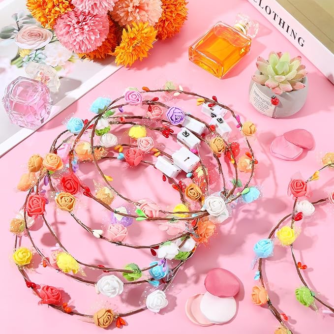 Syhood Valentines Day Gifts, 50 Pcs LED Flower Crowns Headbands, Light up Flower Crowns for Women, Glow in the Dark Headband for Wedding Birthday Mardi Gras Cosplay Princess Party Favors(Plum Blossom)