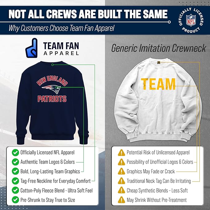 Team Fan Apparel NFL Adult Gameday Football Crewneck Sweatshirt - Cotton Blend - Stay warm, comfortable & stylish on game day