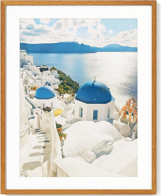 22x28 Picture Frame with Mat for 18x24 - Solid Teak Wood Poster Frame with Tempered Glass, Wooden 22''x28'' Minimalist Photo Frame Puzzle Frame with Hooks for Art Photo and Prints, Natural Teak