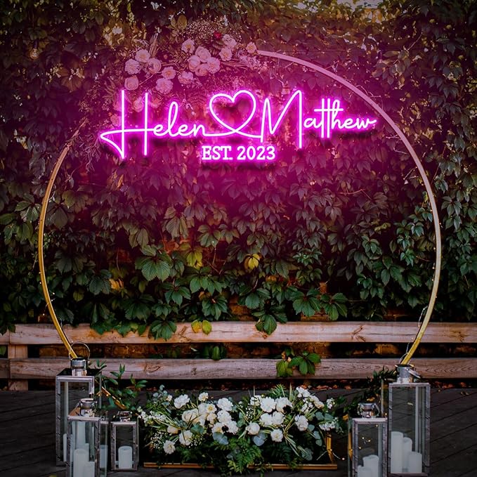 Custom Wedding LED Neon Sign with Date, Personalized Couple Names with Heart Neon Light Up Sign Customizable for Home Wedding Engagement Party Backdrop Wall Décor