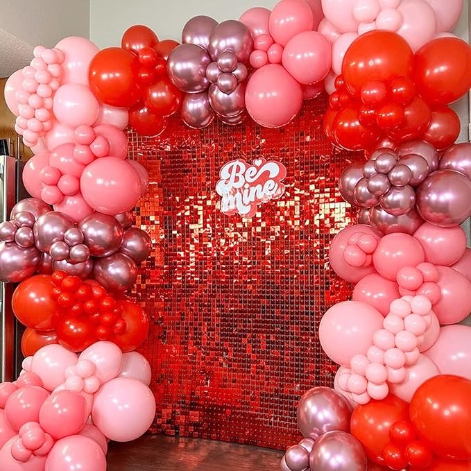 COKAOBE Red Shimmer Wall Backdrop, 24PCS Square Sequin Shimmer Backdrop Panel, Photo Backdrops for Birthday, Anniversary, Wedding, Graduation & Bachelorette Party Decoration