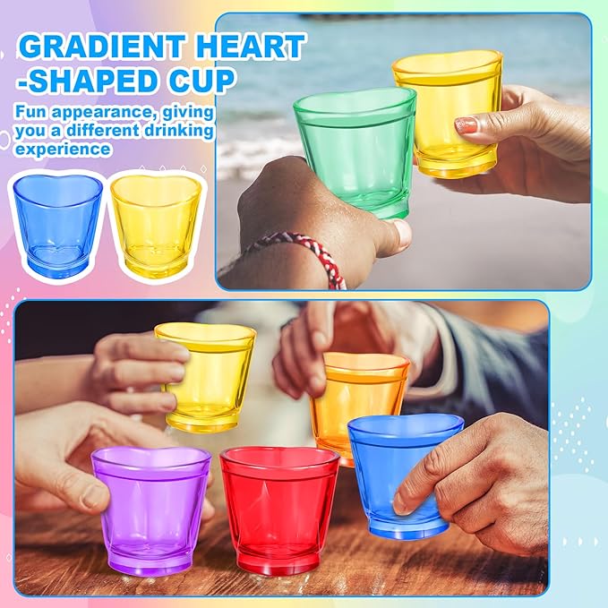 Sabary Valentine's Day Heart Shot Glasses Bulk, 36 Pack 1.5 oz Thick Glass Colorful Shot Glasses for Valentine Galentine Party Supplies, Party Favors, Table Decor