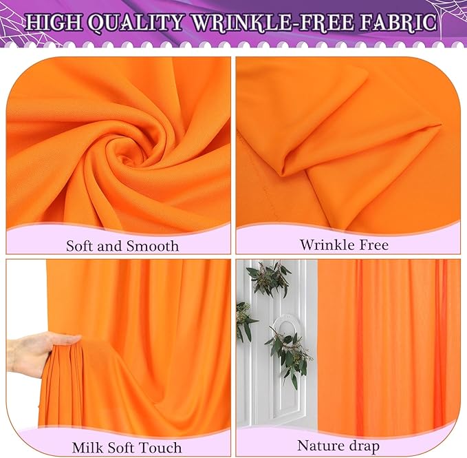 6 Pcs Halloween Party Decoration, 2.6 x 8 ft Black Orange Purple Curtains, Fabric Cloth Photography Background with Bag, for Wall Doors Halloween Birthday Party Favors Supplies Indoor Outdoor