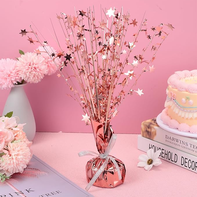 Crowye 18 Pcs Foil Spray Centerpiece Valentine's Day Table Decoration Winter Party Star Burst Metallic Table Centerpieces for Party Birthday Season Holiday(Rose Gold)