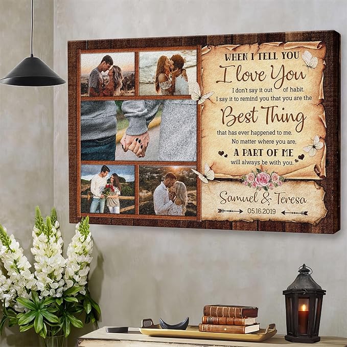 Dem Canvas Personalized Couple Canvas Prints, Custom Love Photo And Name, When I Tell You I Love You, Happy Wedding Gifts For Couple Anniversary Valentines Engagement Gift For Couples