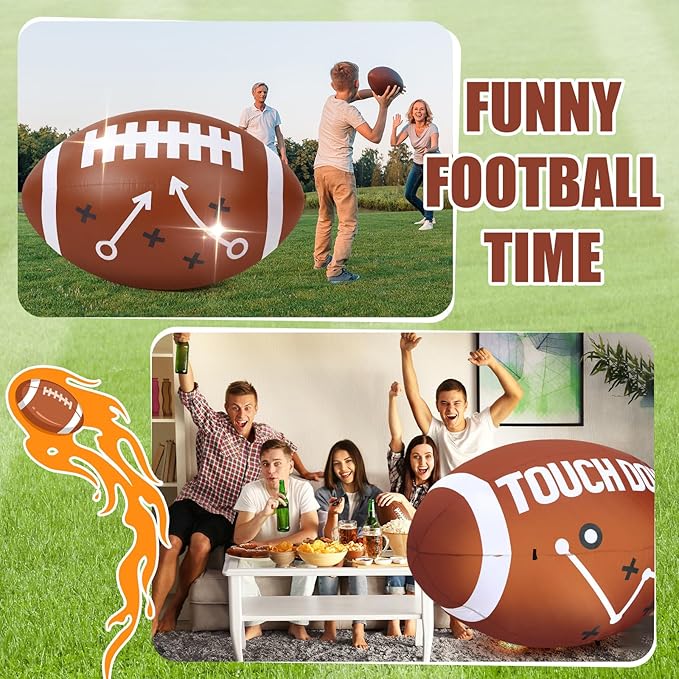 6ft Giant Jumbo Inflatable Football Decoration Blow up Football with Built-in LED Light for Yard Game Day Large Sport Themed Party Holiday Birthday Party Decoration
