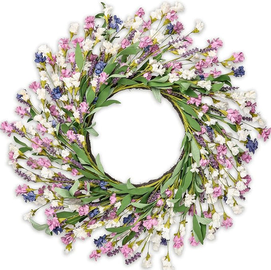 Artgar Front Door Wreath 26 Inch Spring/Summer Wreaths for Front Door, Front Door Wreaths for All Seasons for Indoor Outdoor Home Office Wall Window Wedding Farmhouse Decor (Purple Blue)