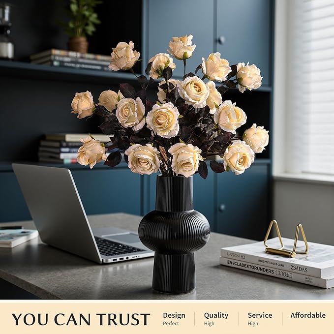 Artificial Flowers Artificial Roses 23.2In Fake Roses Long Stem Artificial Flowers for Tall Vase Silk Rose Suitable for Indoor Decor Wedding Party Decor DIY Bouquet Autumn (Milky White，20PCS)