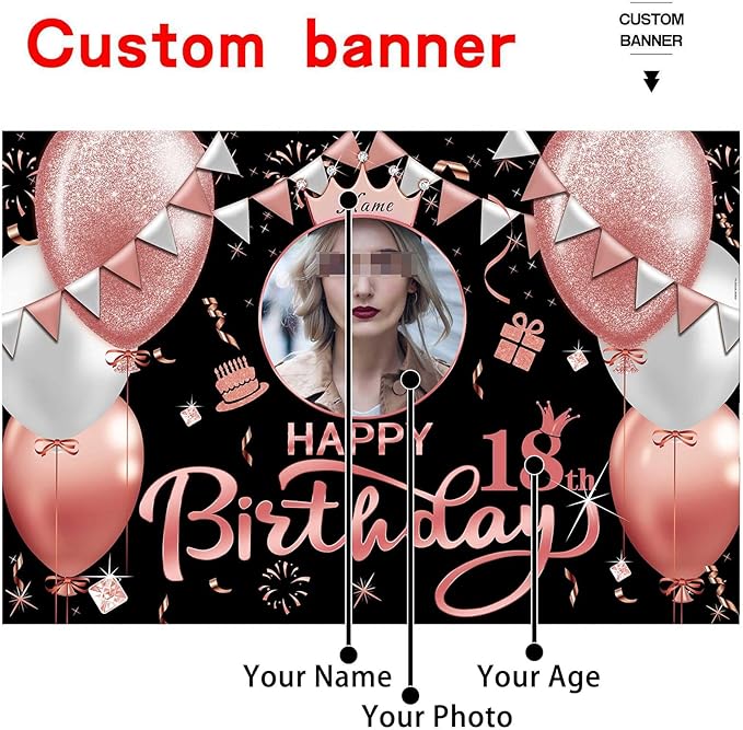 Custom Rose Gold Happy Birthday Banner Backdrop Large Happy Birthday Backgroud Party Indoor Outdoor Car Decoration Supplies for Girl Women (6x9ft)