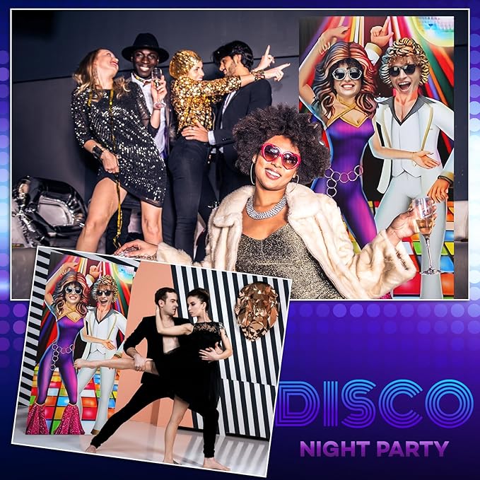 Amyhill 6 ft 70s Disco Couple Cardboard Cutout Stand up Retro Faceless Life Size Photo Prop Vintage Dance Couple Backdrop for Dance Theme Jazz Night Party Decoration