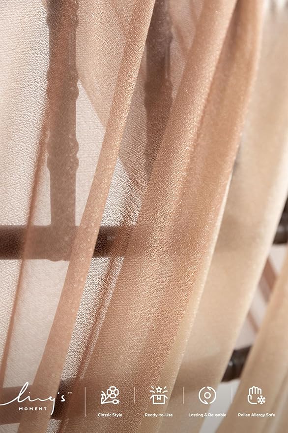 Ling's Moment Wedding Chiffon Chair Sashes Cover Aisle Decorations Draping Fabric Wrinkle-Free with Tie 16 Pcs Almond Golden Glove for Party Ceremony Reception Floral Arrangement Banquet Outdoor Decor