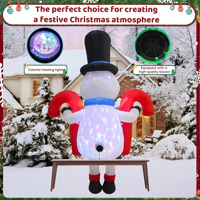 8FT Snowman Sitting on The Roof Outdoor Inflatable Decoration with LED Lights for Yard and Lawn Decorations at Christmas
