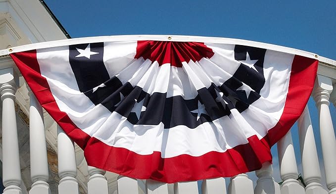 FRF FLAG American Flag Bunting 1.5x3 Ft (2 PCS), Embroidered Patriotic Bunting Flags, 4th of july Decorations Outdoor, with 3 Brass Grommets