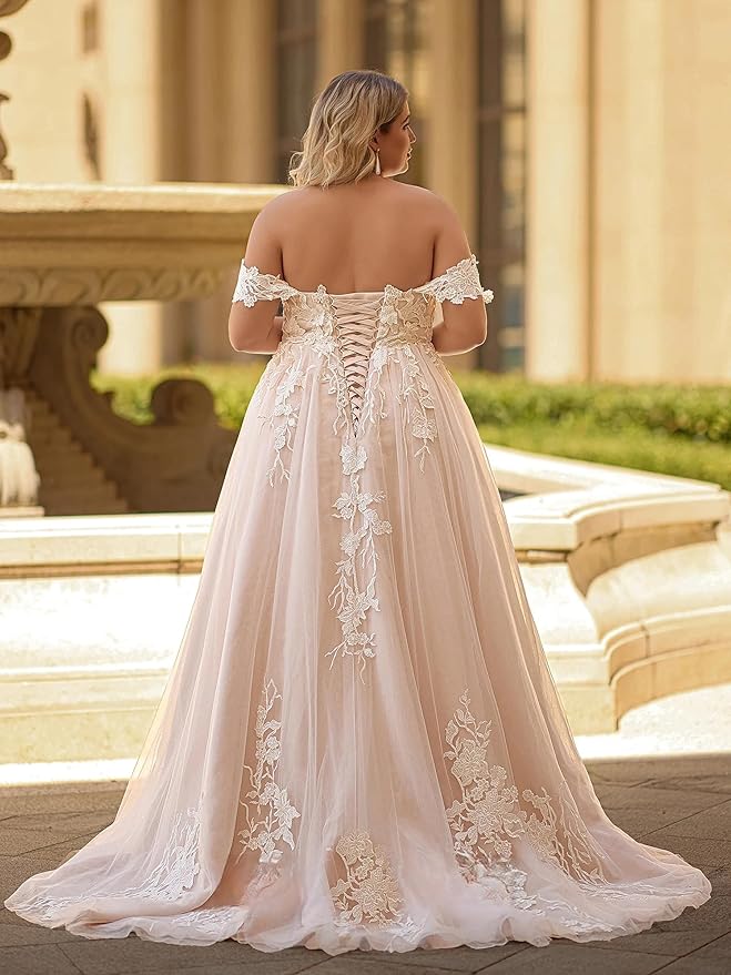 Plus Size Wedding Dresses for Bride Long Sleeve Wedding Bridal Gowns with Lace Appliques Off Shoulder Bride Dress