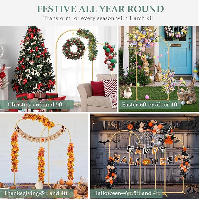 Wedding Arch Backdrop Stand 6FT, 5FT, 4FT Set of 3 Metal Gold Balloon Arch kit Stand for Ceremony Baby Shower Valentine Engagement Party Event Decoration, Garden Climbing Plant Fram